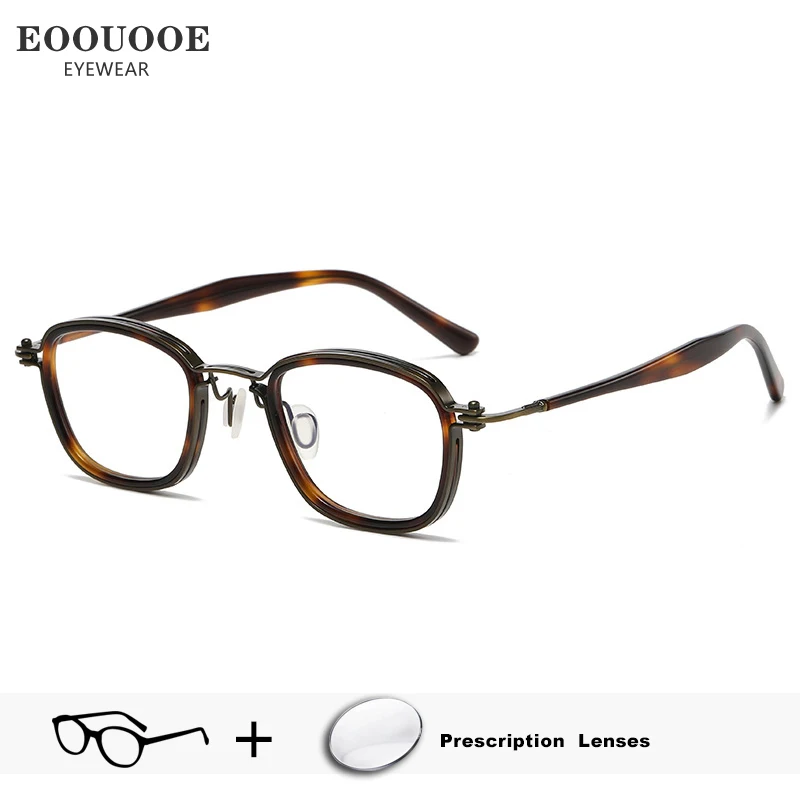 

Men's Pure Titanium Glasse Tortie Acetate Optical Recipe Prescription Lenses Progressive Correct Myopia Approving Quality