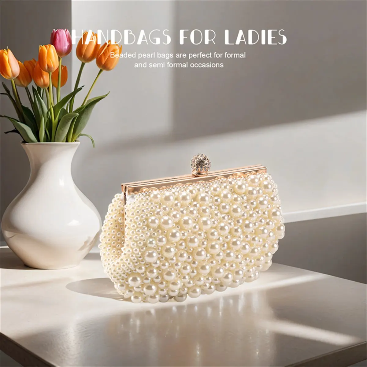 ABQR Pochette da sera per matrimonio Borsa con perle Abito Borsa da cena Borsa piccola Borsa da damigella d'onore Bianca