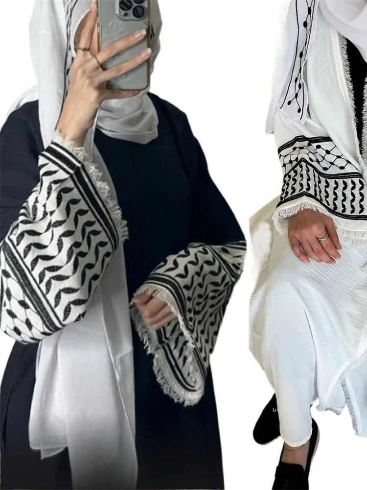 

Ramadan Eid White Black Kimono Abaya Dubai Turkey Muslim Islam Kebaya Dress Robe Abayas For Women Caftan Marocain Femme Djellaba