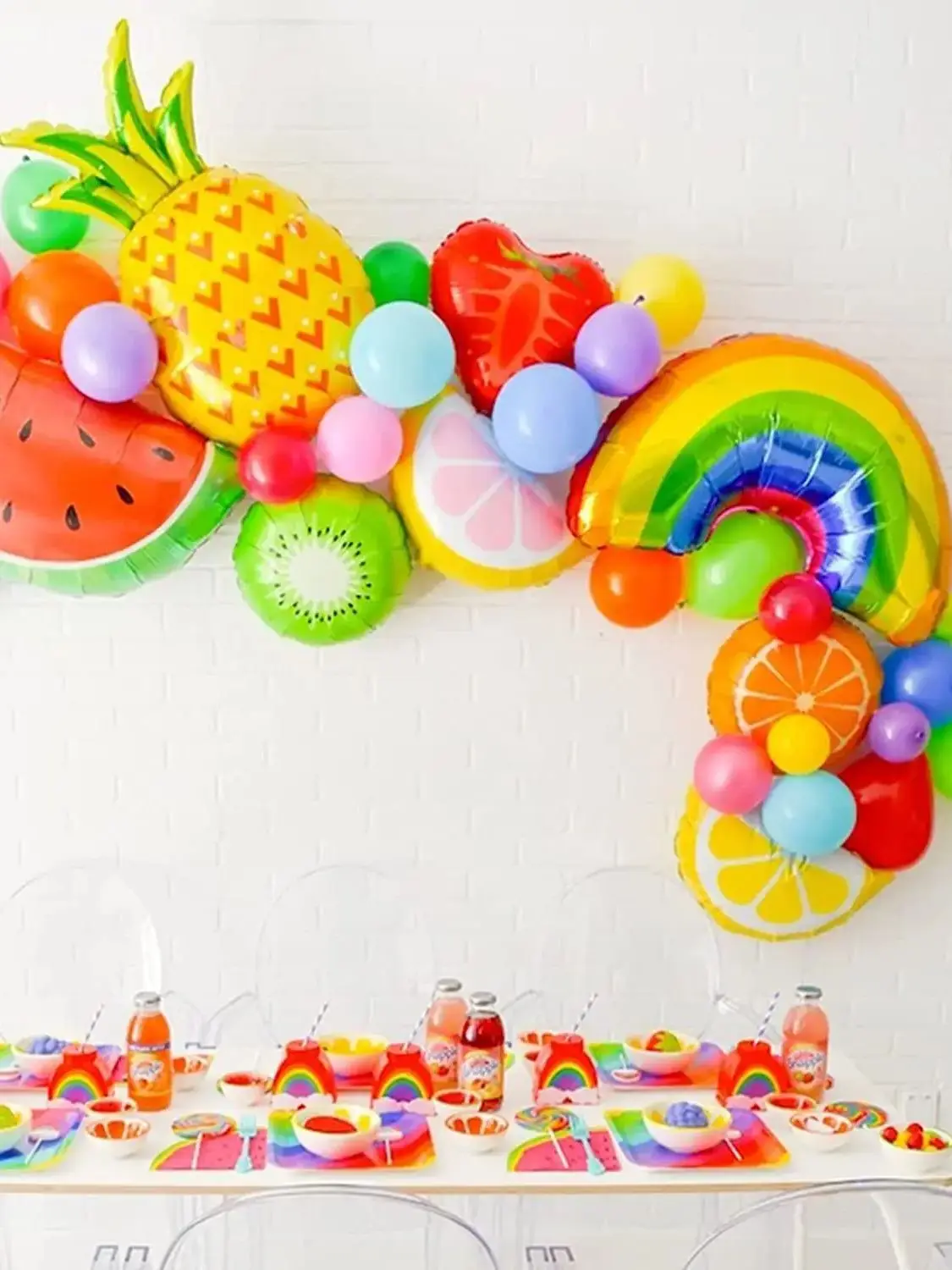 43-teiliges tropisches hawaiianisches Ballon-Girlandenbogen-Set, fruchtförmige Folienballons, hawaiisches Luau-Thema, Kindergeburtstag, Party-Dekoration, Wassermelone – Detail 2