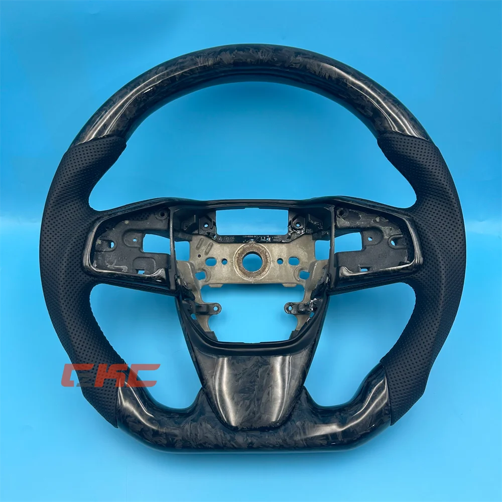 

Customized Black forged Carbon Fiber Perforated Leather Steering Wheel For 2016 2017 2018 2019 2020 2021 Honda Civic