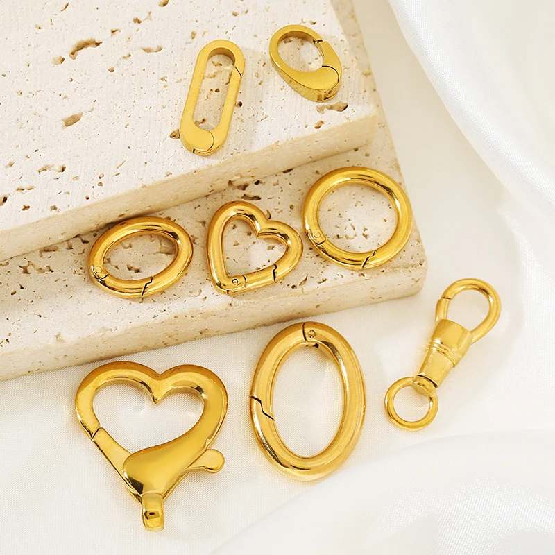 2pcs Stainless Steel Clasp Strong Oval Heart Round Polished Lobster Clasp Hook Connector DIY Necklace Jewelry Making Accessories view 3