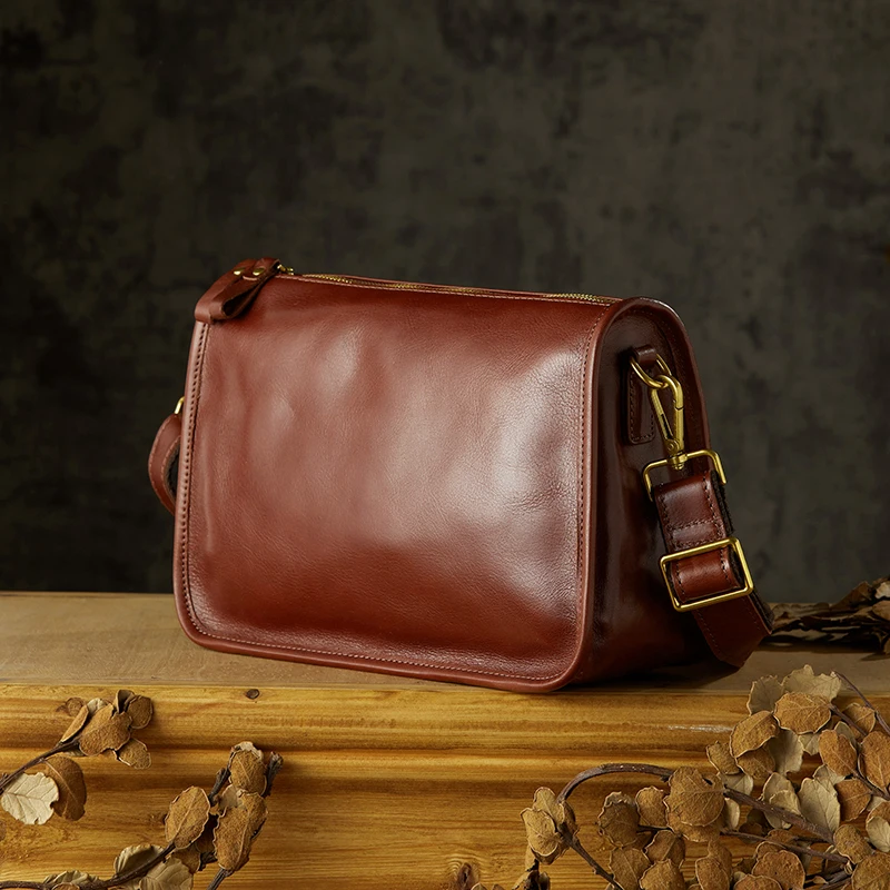 Handmade Genuine Leather Male Shoulder Bag High Quality Square Pack Full Grain Cowhide Leather Cross body Sling Bag Women Bag