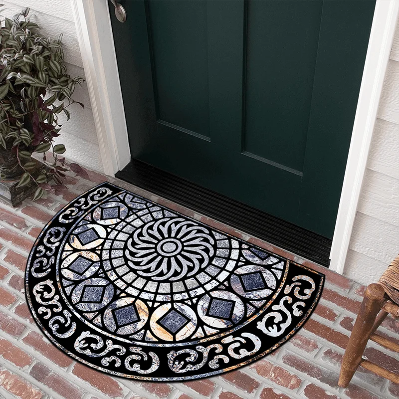 Semi-circular crystal velvet entrance mat arched door anti-slip mat dirt-resistant entrance mat bathroom mat