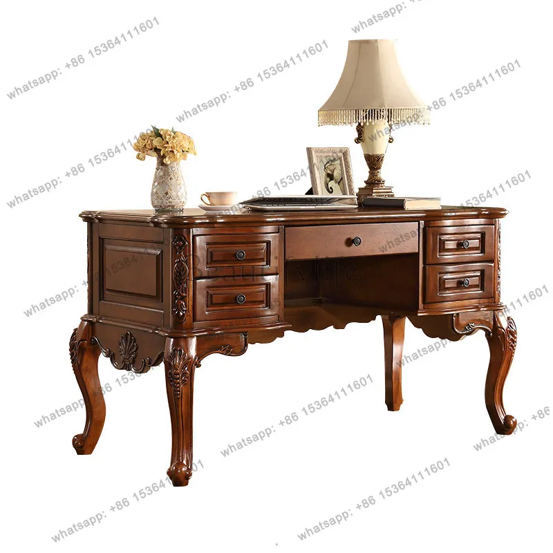 

American solid wood carving flower large desk study desk European high-end desk