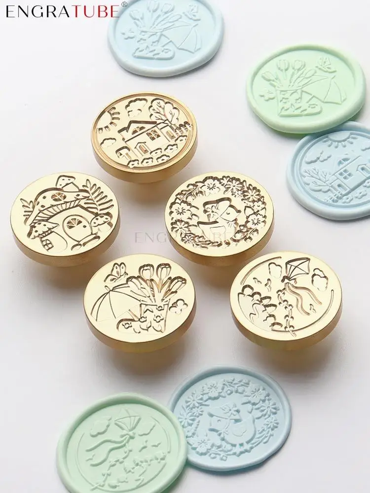 30mm Multilayer Spring Brass Wax Seal Stamp Kite House Outing Duck Rain Mushroom For Gift Wedding Greeting Card Decoration Tools