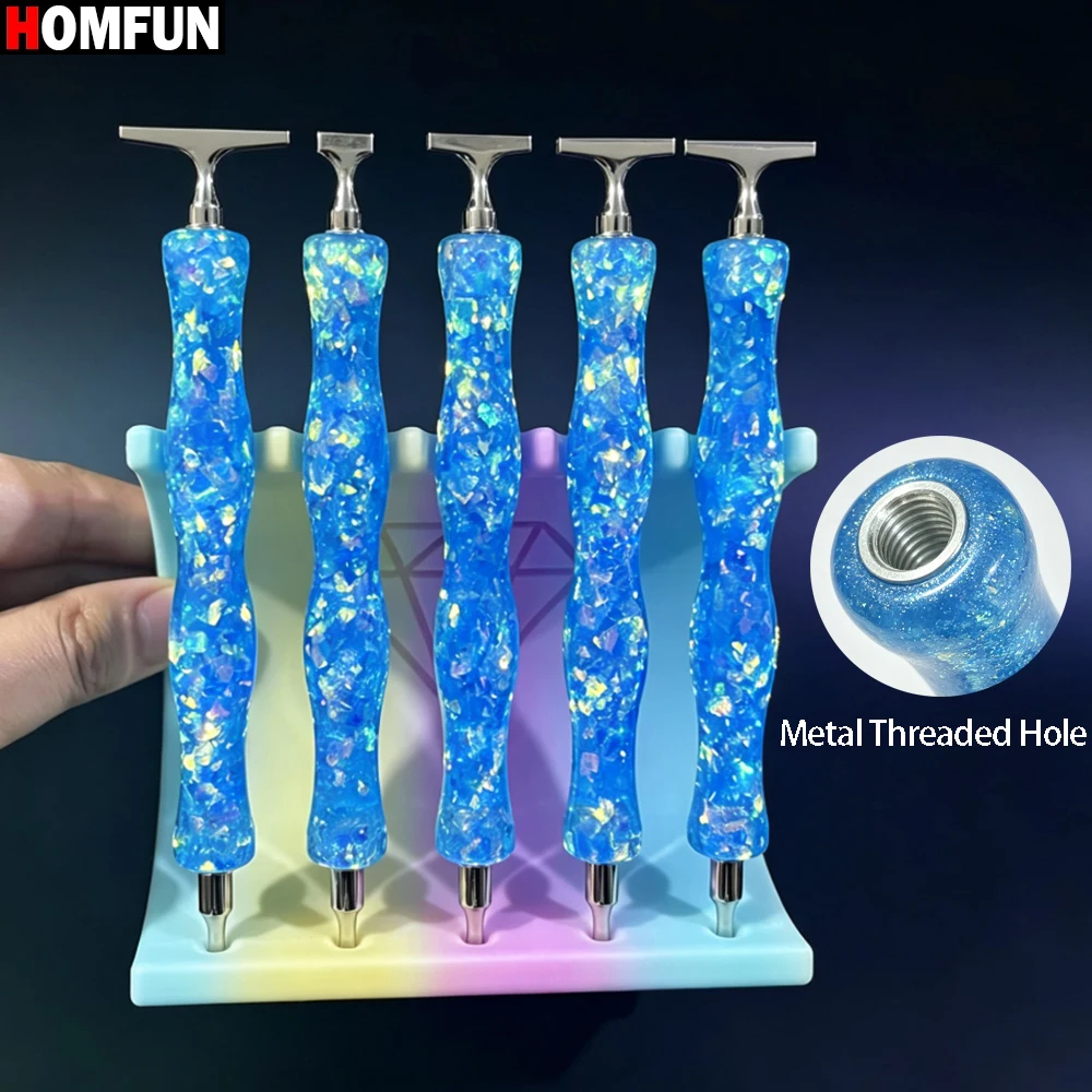 HOMFUN New Shiny Diamond Painting Pen，Blue Starry Sky Embroidery Threaded Dot Drill Pen Tool，Metal Screw Thread Tips Accessories