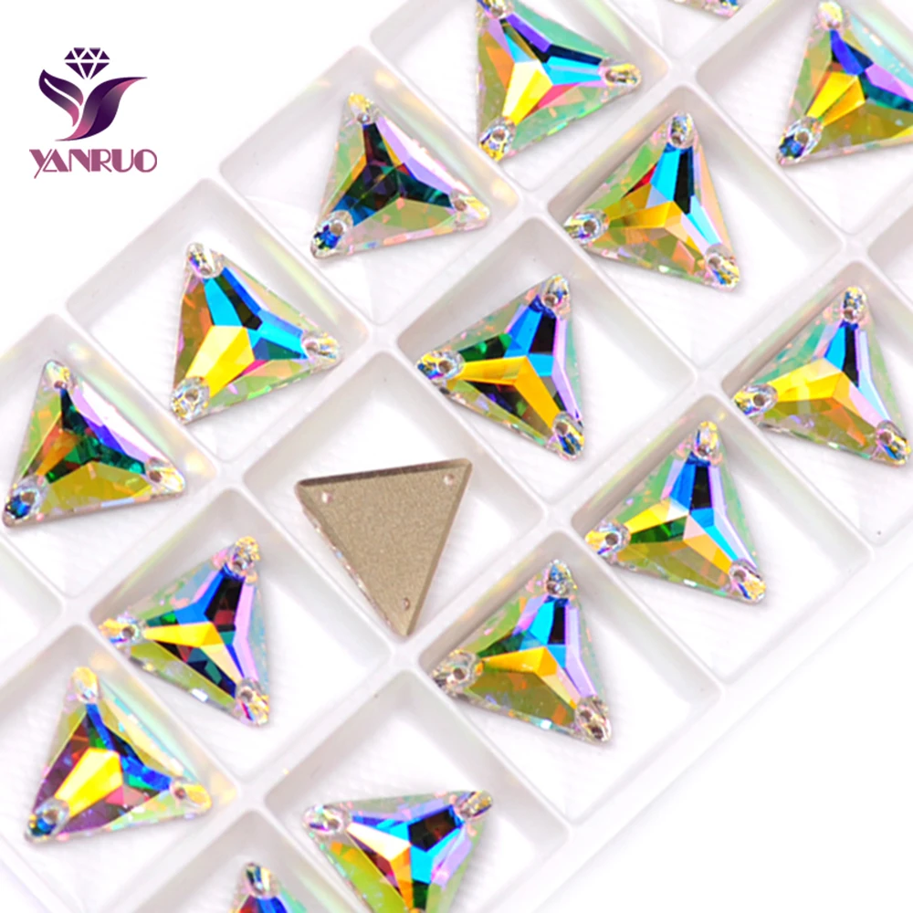 YANRUO Top 3270 Triangle Crystal AB Sew On Stone Glass Rhinestones Application For Hair Clothes Sewing on Clothing