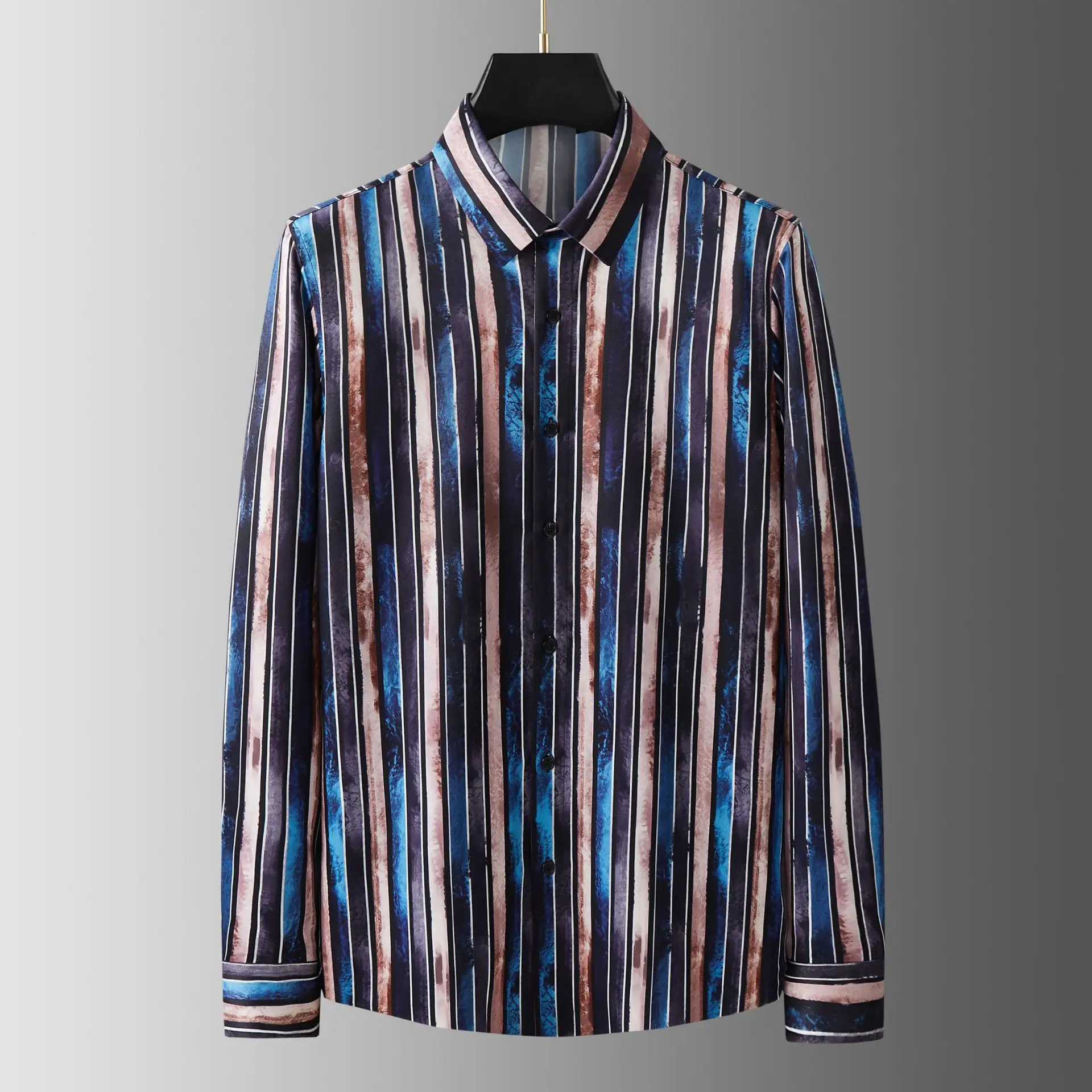 

Autumn Winter Striped Shirts Men Long Sleeve Casual Shirts High-quality Business Social Party Tuxedo Blouse Men Clothing 2023