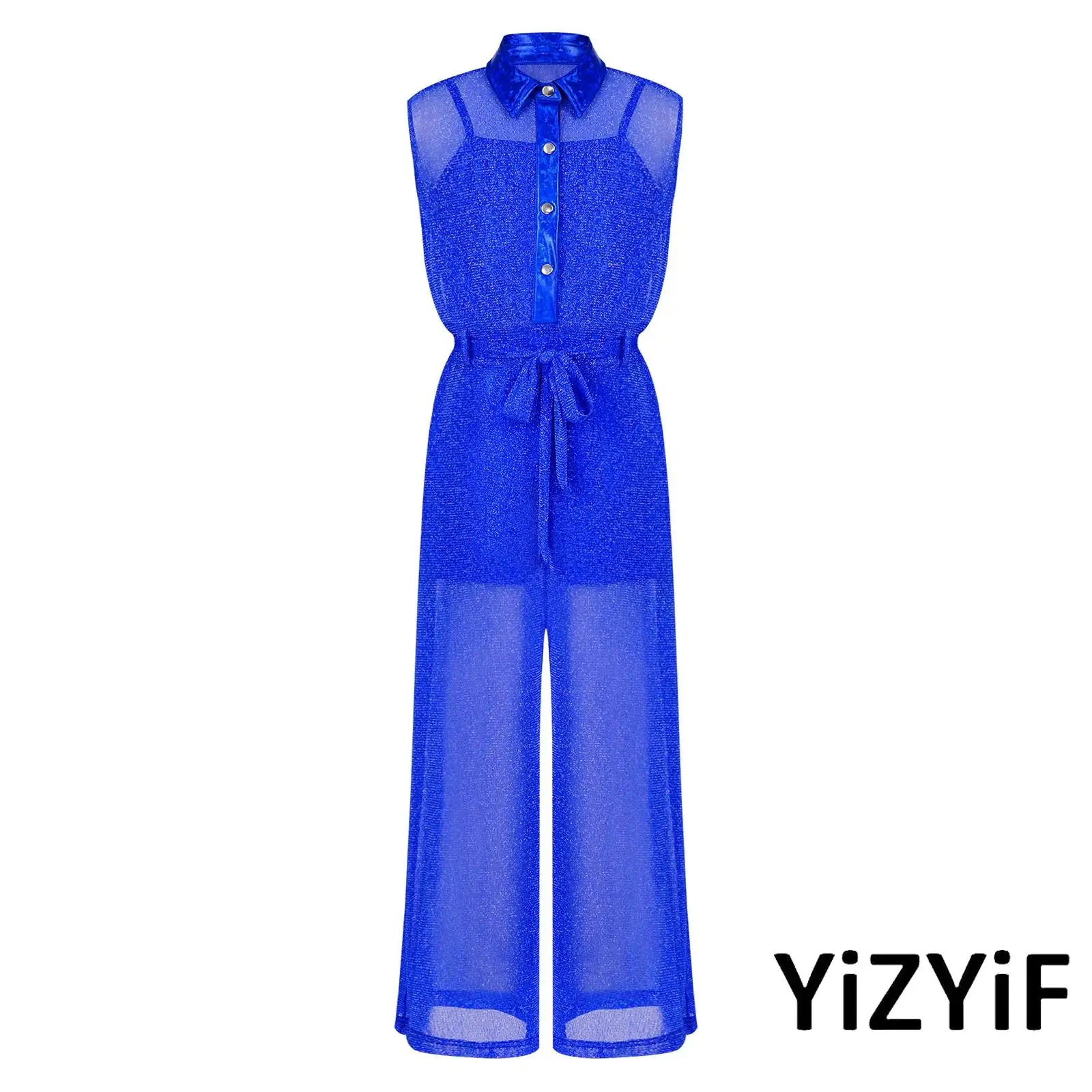 Girls 2 Piece Metallic Gymnastics Jazz Dance Jumpsuit and Spaghetti Straps Thigh Length Bodysuit with Belt Fashion Streetwear