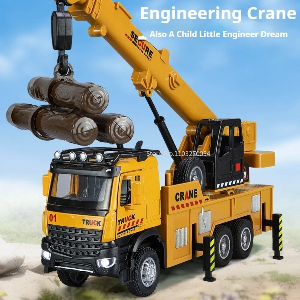 1/32 Crane Sanitation Car Model Toys Diecast Alloy Engineering Vehicle Sound Light Pull Back High Simulation Model For Kids Gift