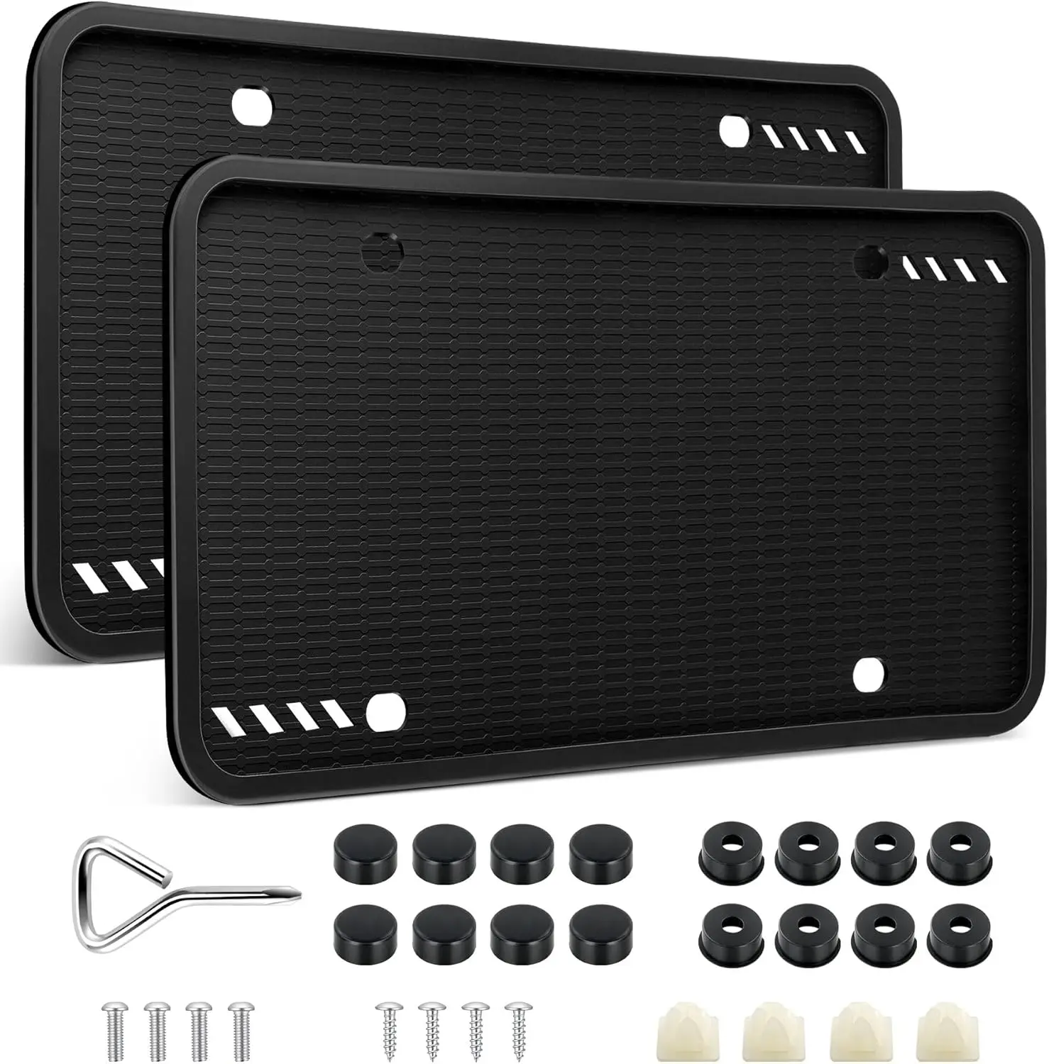 

2 Pack Black Silicone License Plate Frames, Easy Install Universal US Holder, Rust & Weatherproof Car Accessories