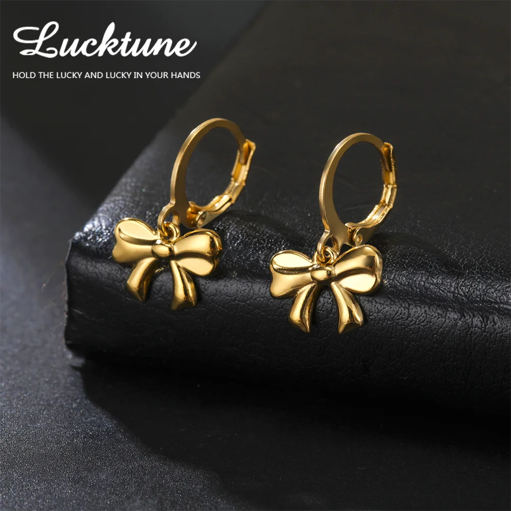 Lucktune-pendientes colgantes con nudo de lazo para mujer, aretes de acero inoxidable, accesorios de moda de Color dorado, joyería, regalos de fiesta de cumpleaños