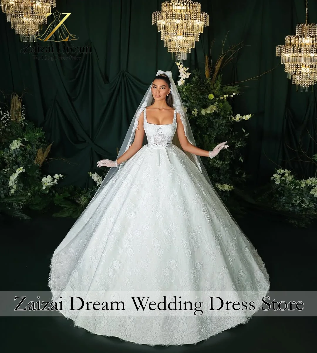 Maßgeschneidertes Luxus-Spitzen-Ballkleid Hochzeitskleid Quadratischer Ausschnitt Prinzessinnen-Brautkleid Königliches Hochzeitskleid Vestido De Novia