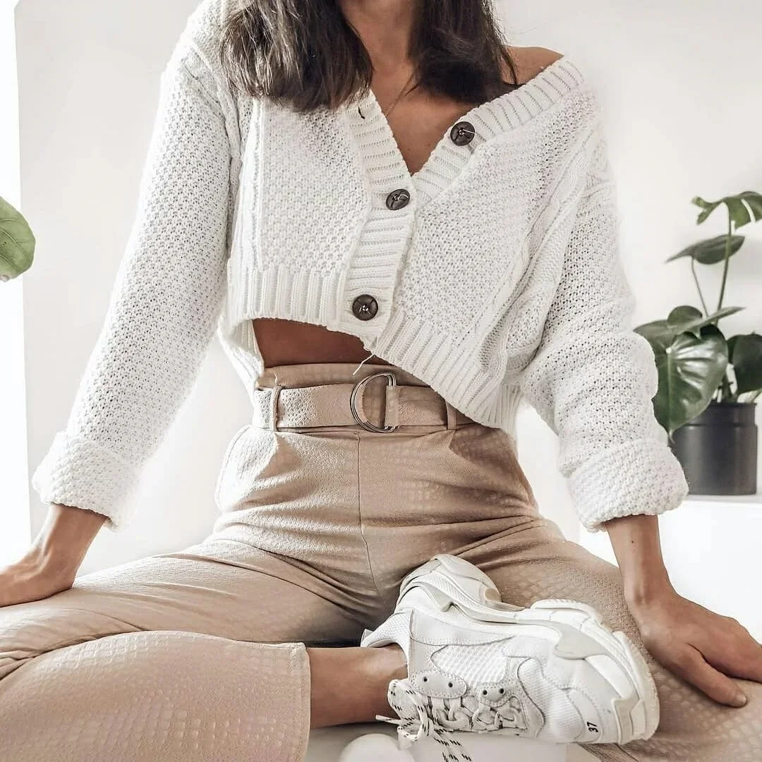 2023 New Women Long Sleeve Cropped Sweater Cardigan Fall Chic Knitwear Sweet Short Cardigan Girls Femme Twist Crochet Tops Pull