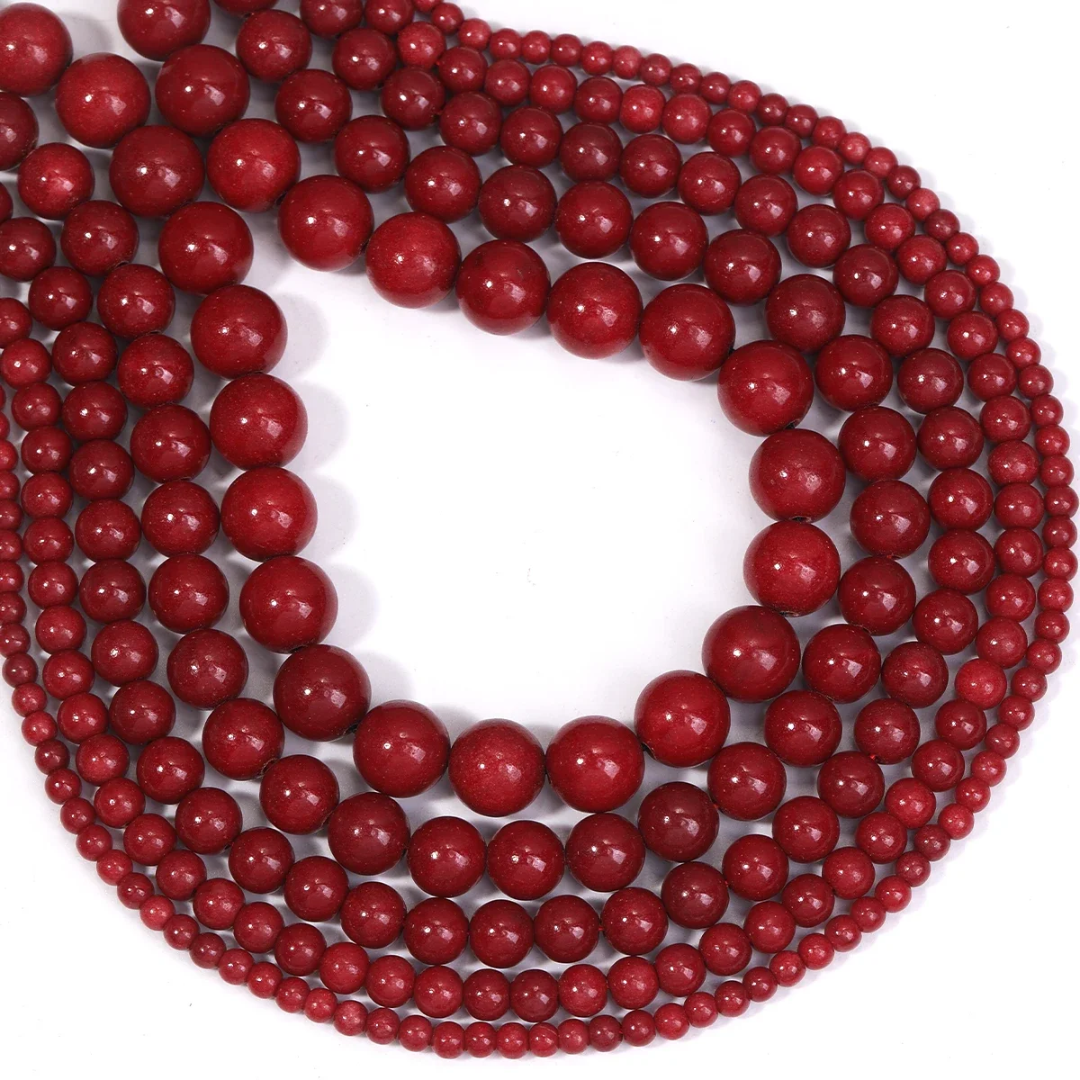 Cinnabar Color Mashan Jade Stone Beads Smooth Round Loose Large Hole Beads for Jewelry Making  Bracelet Necklace Earrings