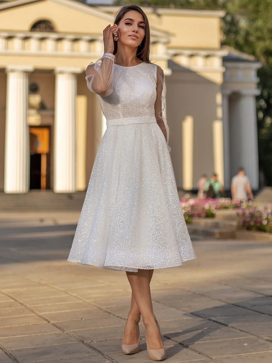 Vestidos de Noche elegantes para mujer, Vestido de manga larga con cuello redondo y perlas, moda de temperamento para Club, novedad de primavera y verano