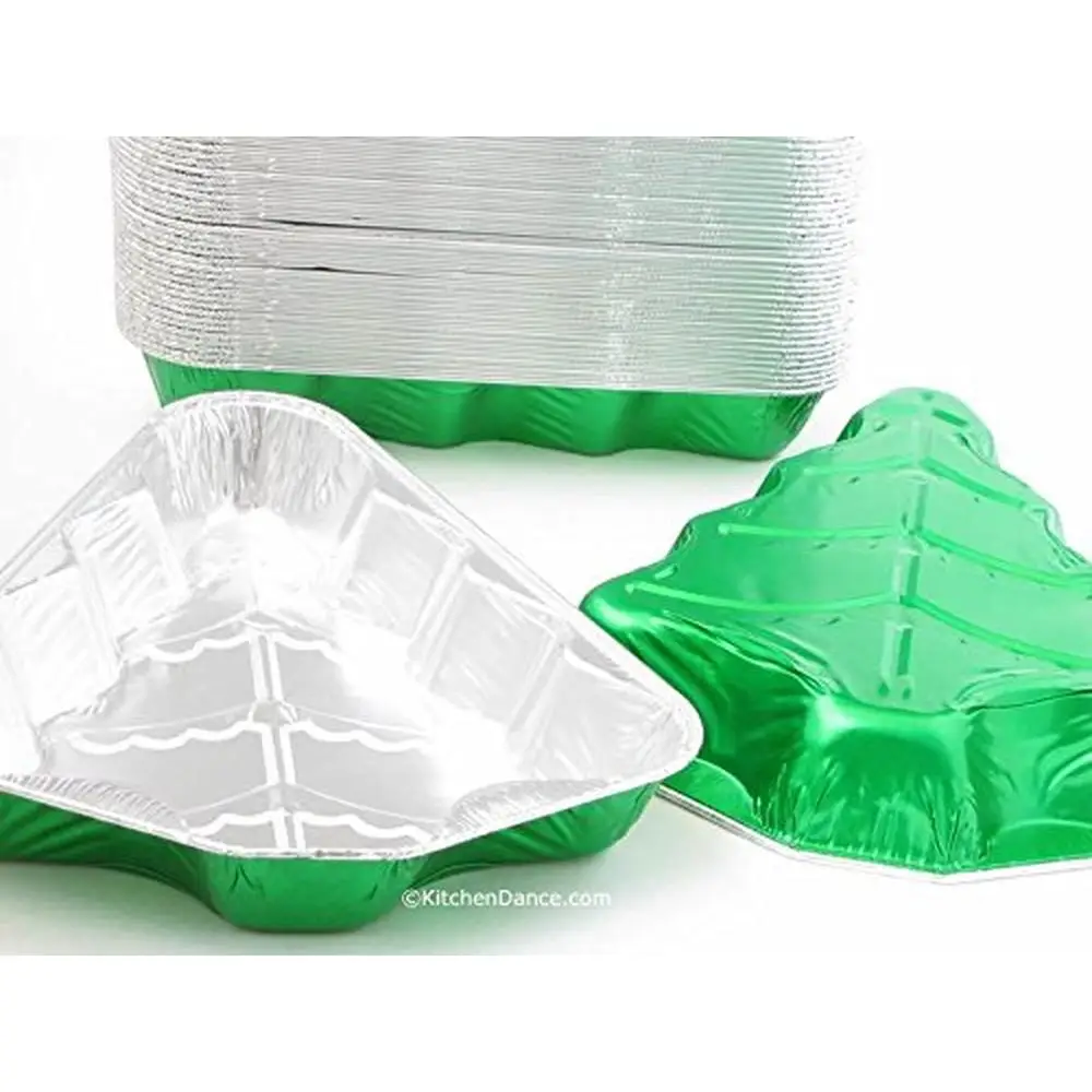 Aluminum Christmas Tree Cake Pans 36oz Green Tree Shaped Foil Baking Pan Festive Cakes Cookies Nuts Eco-Friendly and Recyclable