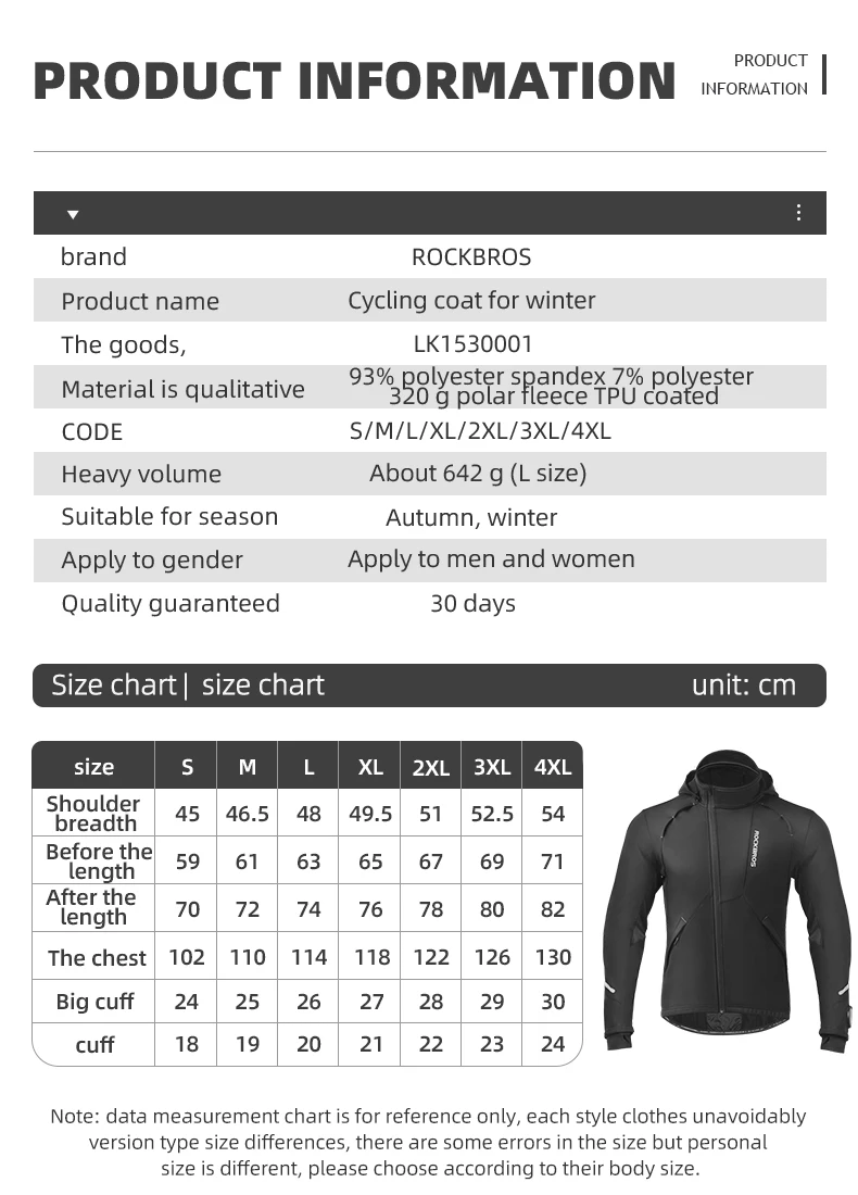 ROCKBROS Fahrrad Jacke Winter Radfahren Kleidung Thermische Fleece Langarm Radfahren Bike Kleidung Wärmer Winddicht Sportswear – Detail 2