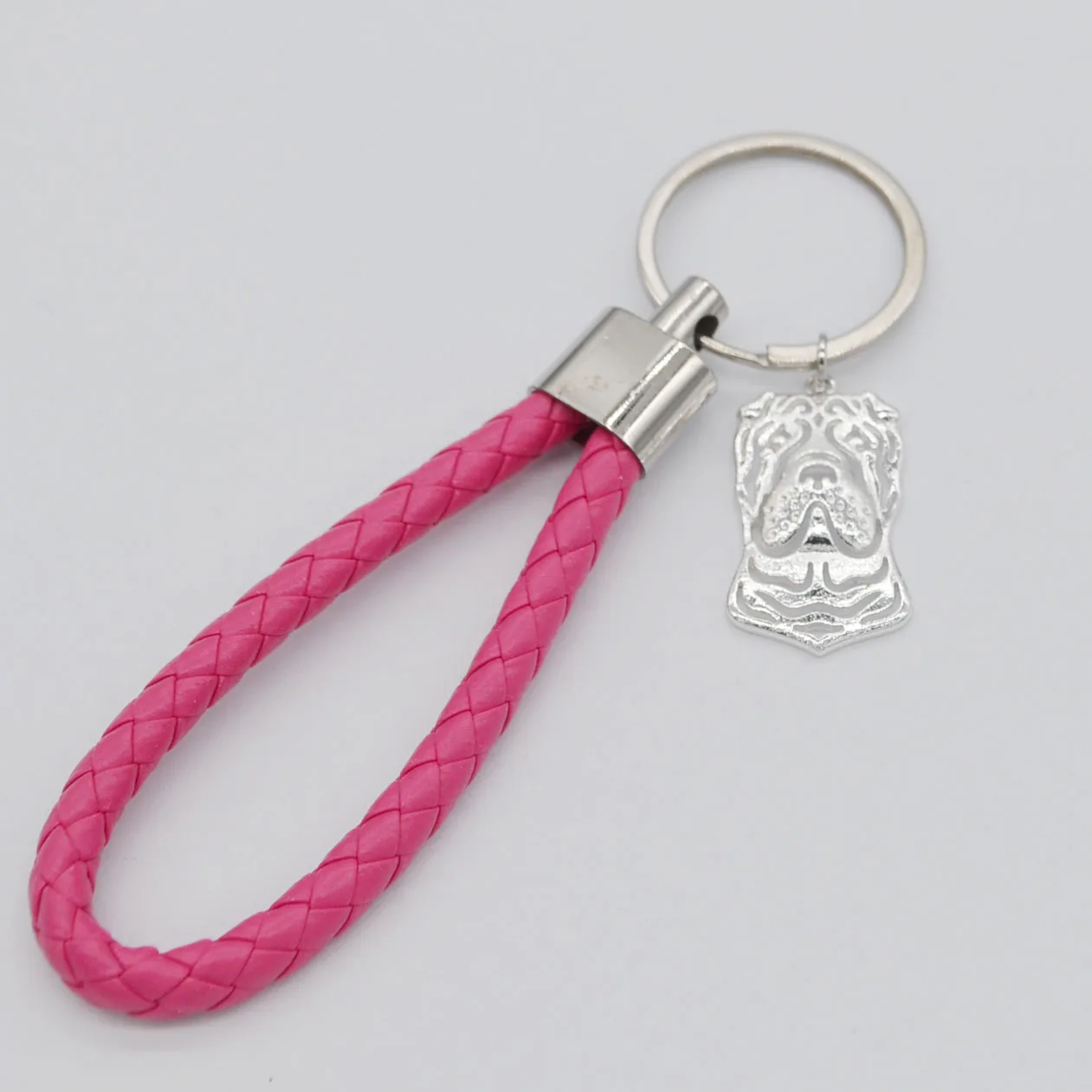 Dog Key Chains Alloy Charm Chinese Shar Pei Pet Keychain Women‘s Jewelry Leather Cord Pendant Key Rings Birthday Gift