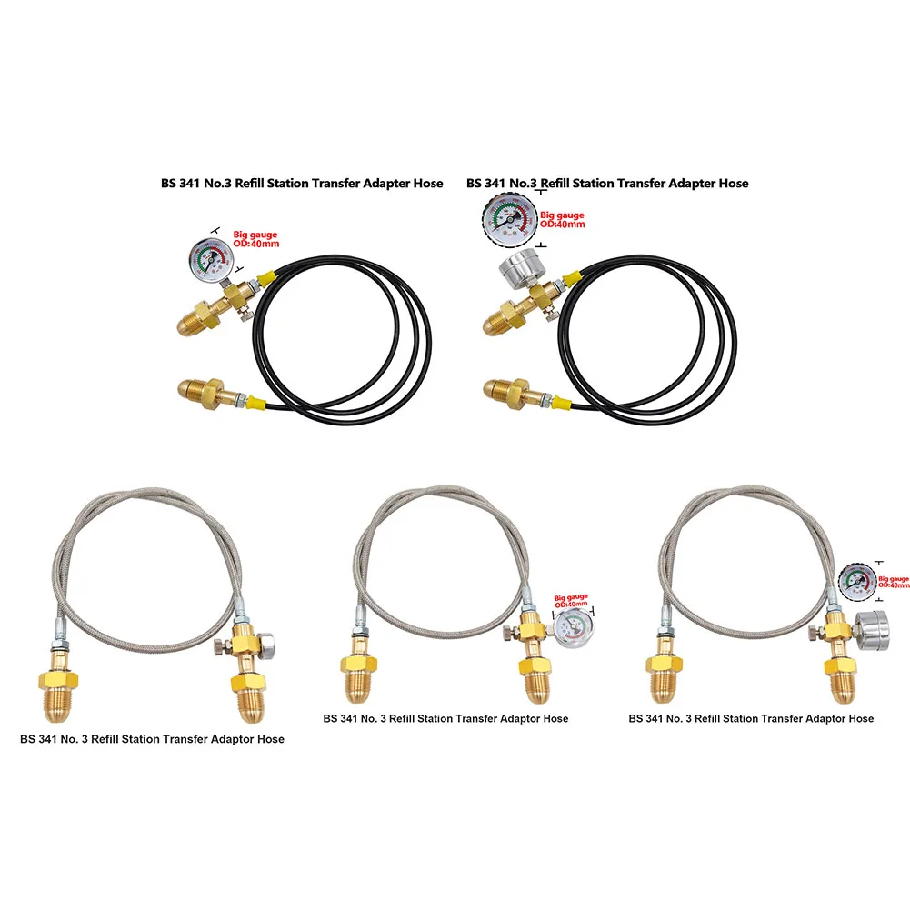 خرطوم محول عالي التحمل لملء الأرجون لتوصيل BS 341 No 3 G 5/8 مع خيارات الطول 90 سم أو 150 سم