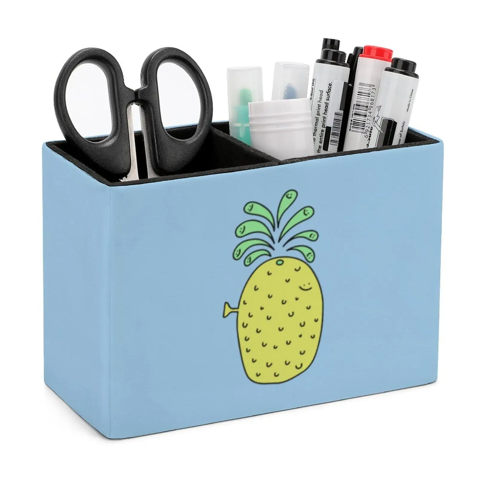 

Pineapple Patterns Pencil Pen Holder PU Leather Stationery Organizer Makeup Brush Holder Box Container for Desk Office Classroom