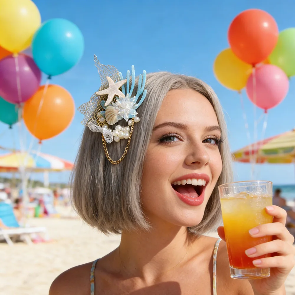 

Mermaid Ocean Hair Accessories with Starfish, Shell, and Coral Elements for Parties and Beach Gatherings