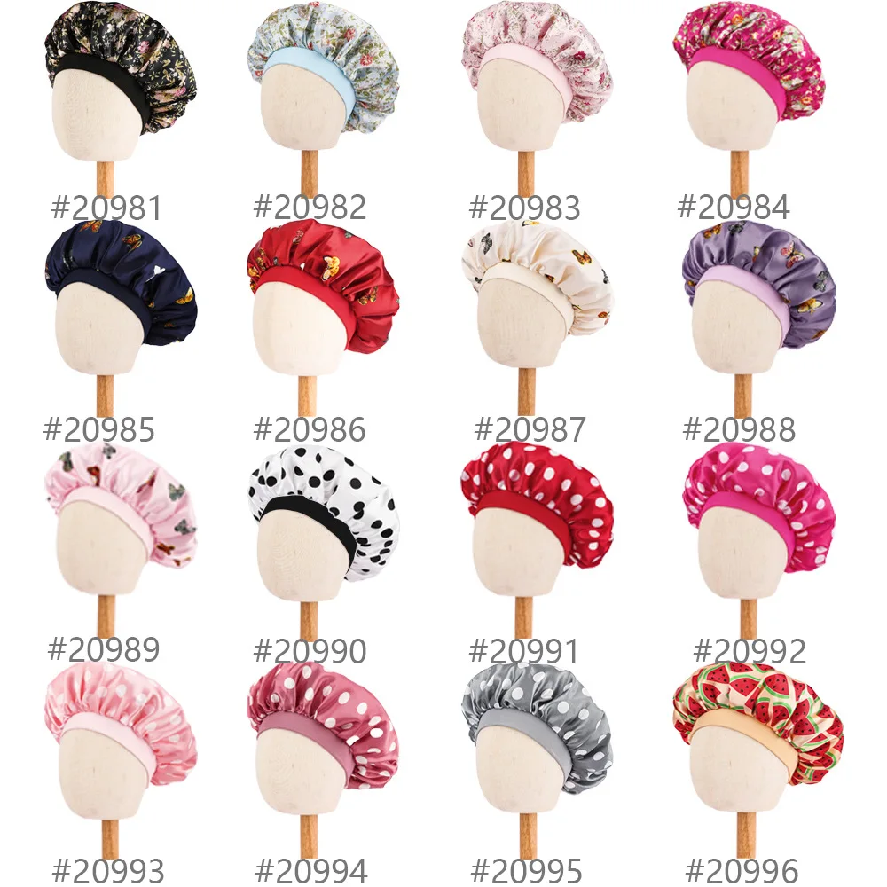 Dot Butterfly Print Silk Night Sleep Cap Children Hair Protect Turban Floral Pony Satin Beanie for Baby Girls Boys Evening Hat