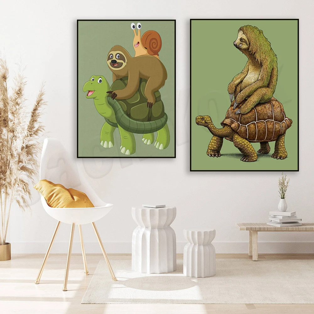 Canvas Print Picture Nordic Wall Artwork Animal Sloth Turtle Paintings Modern Style Home Decoration Module Poster Kids Bedroom