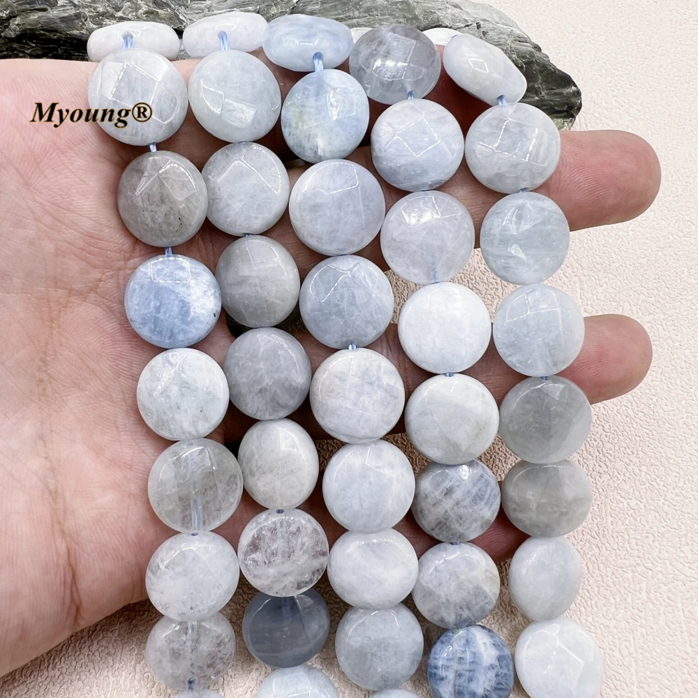 14mm Faceted Round Natural Aquamarines Quartz Slice Space Beads For DIY Jewelry Making MY230652