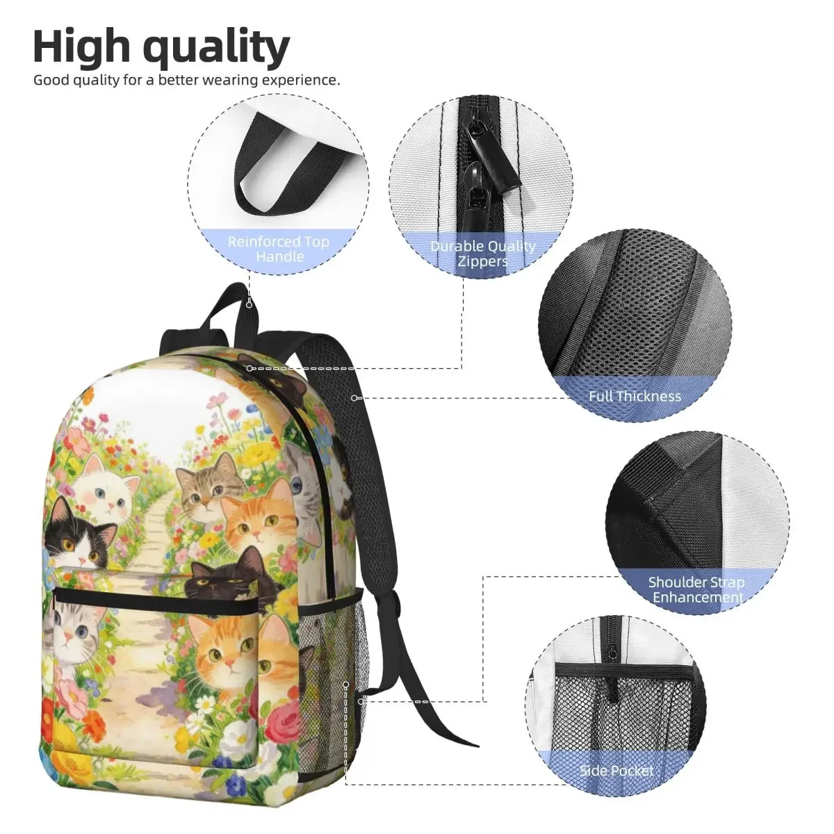 A Few Cats Among The Flower Garden Backpack Daypack Large Capacity Kids BookBag School Bag Shoulder Bags for Men Women