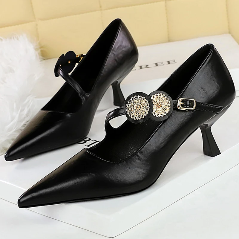 

BIGTREE Shoes Metal Decoration Women Pumps Kitten high heels 6 cm Luxury banquet shoes buckle Women Heels Sexy party shoes 2026