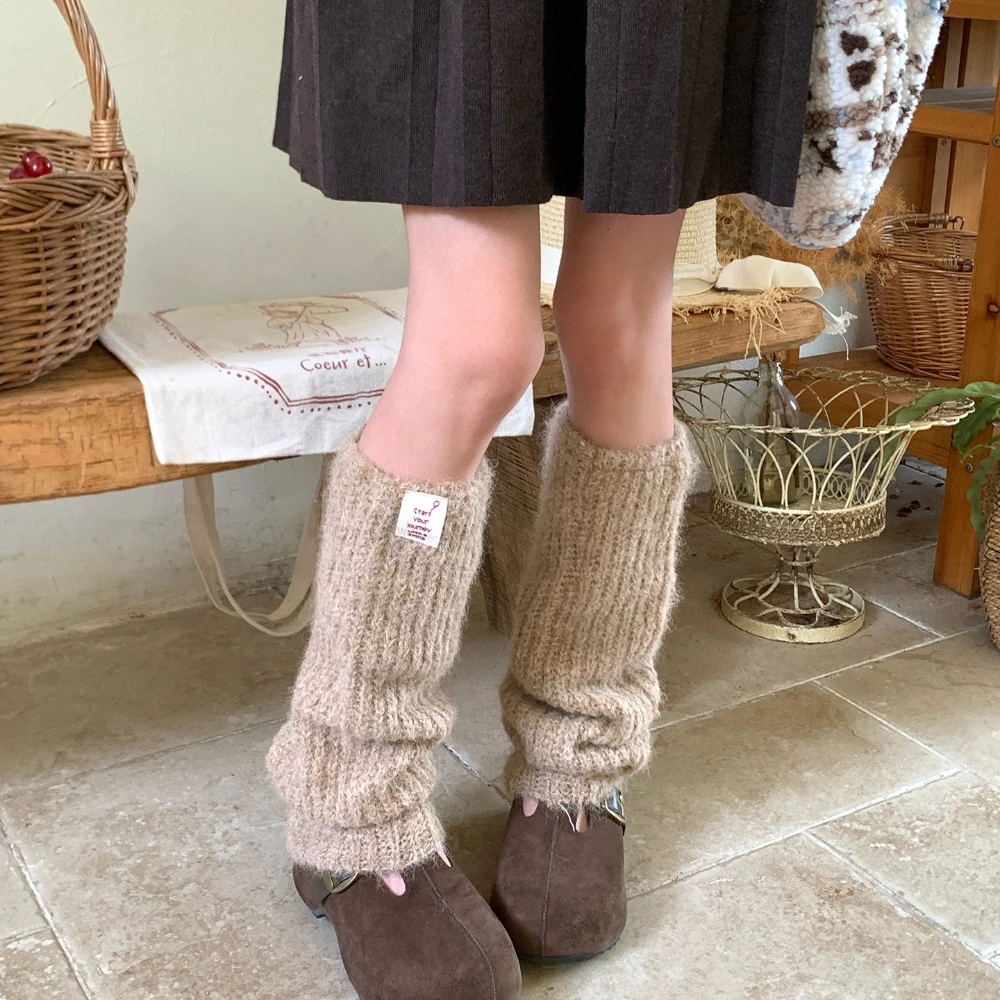 Winter Plush Knitted Women Leg Warmers Ins Simple Sweet Japanese Slouch Socks Outdoor Warm Knee Protection Thickened Leg Socks