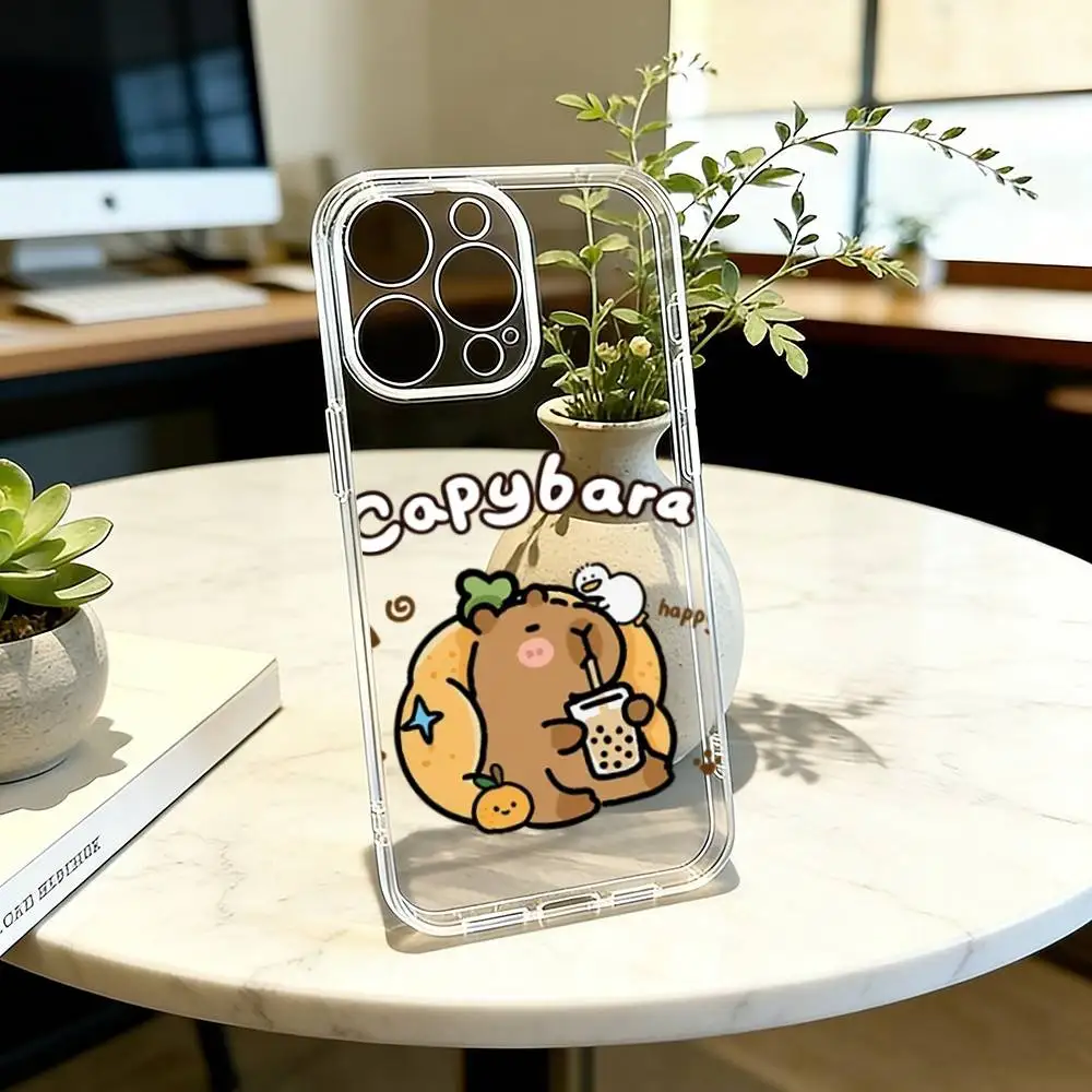 Illustration Capybara Phone Case For iPhone 17 16 15 14 13 12 11 Mini Pro Max Plus Transparent Cover