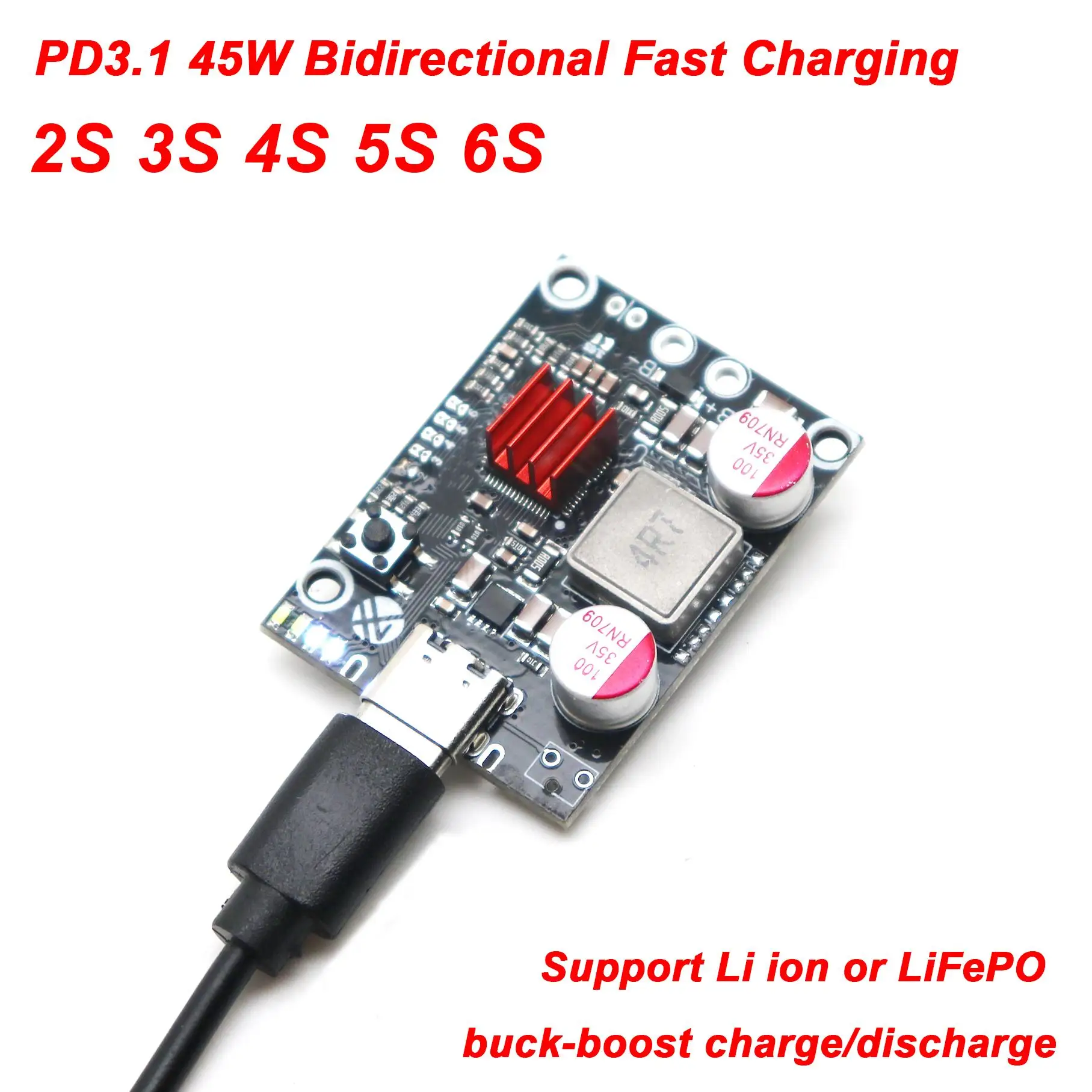 IP2369 45W PD3.1 Fast Charging 2S 3S 4S 5S 6S Li-ion/LiFePO4 Battery BMS Charger For Type-C USB Power Bank RC Charge/Discharge