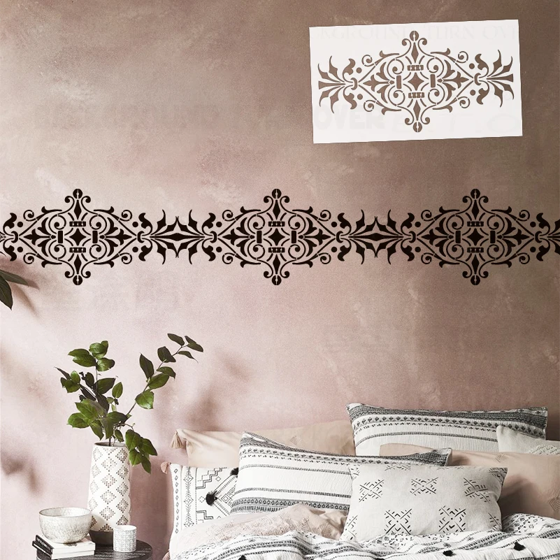 40cm - 80cm Stencil For Painting Wall Decor Plaster Template Furniture Vintage Retro Traditional Border Divider African S360