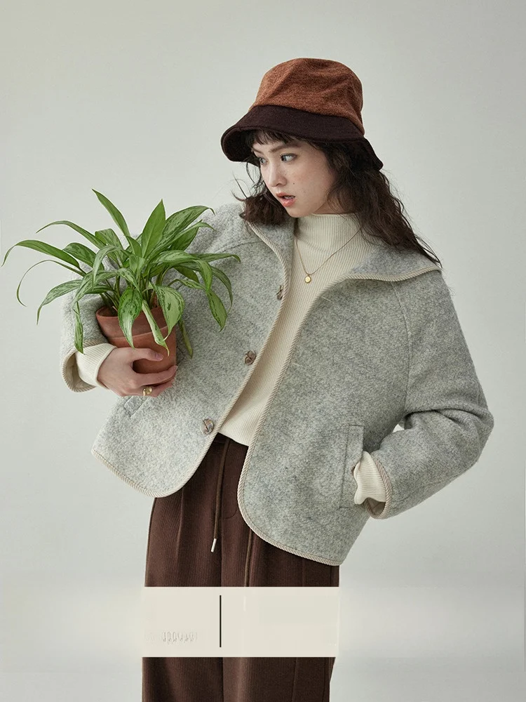 

AMUU оригинальное полуостровное шерстяное пальто в стиле ретро, женская теплая верхняя одежда на хлопковой подкладке, зимняя новая деталь на пуговицах