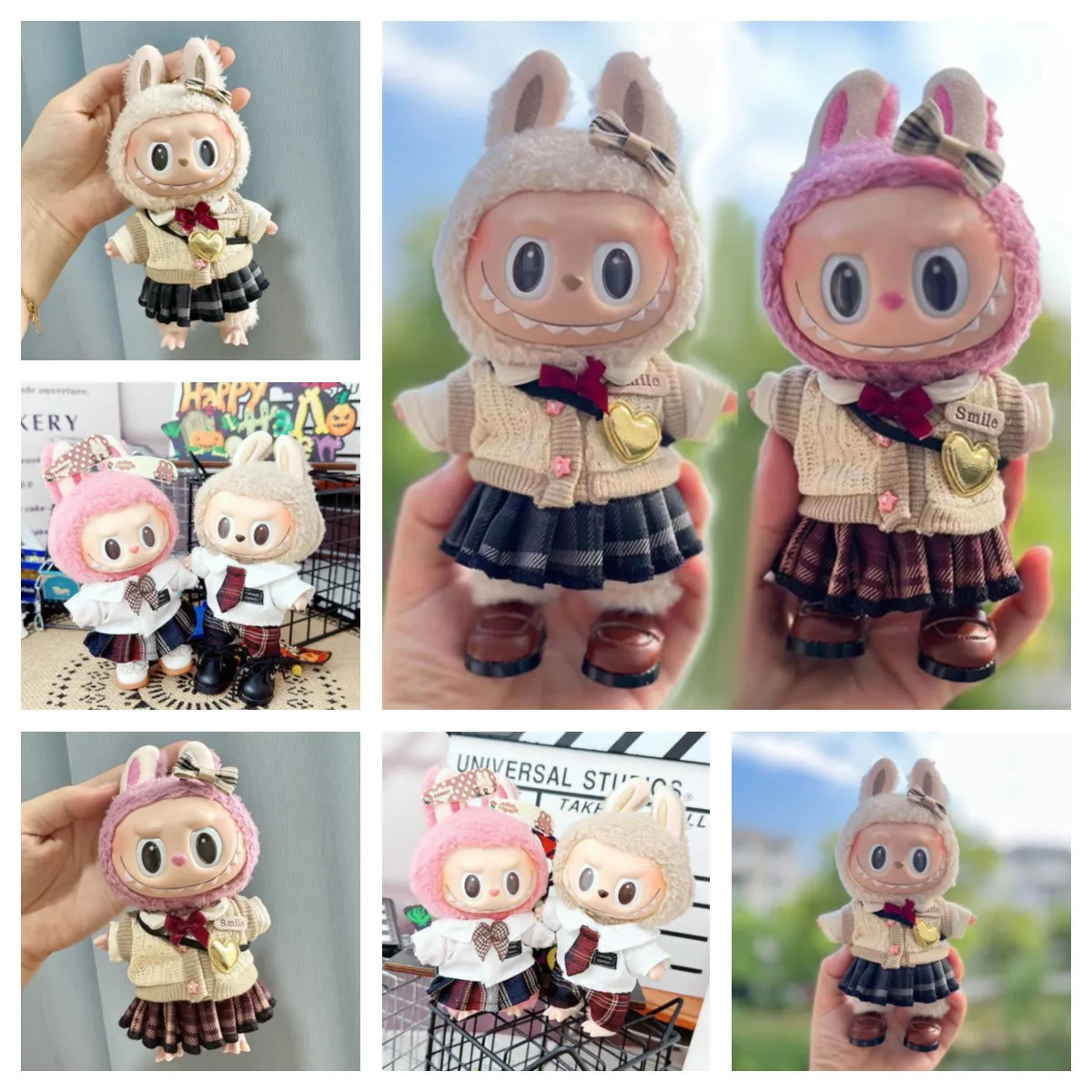 17cm Mini Plüsch Puppen Kleidung Outfit Zubehör für Korea Kpop Exo Labubu Idol Puppen JK Rock Set Lederjacke Kleidung Geschenk