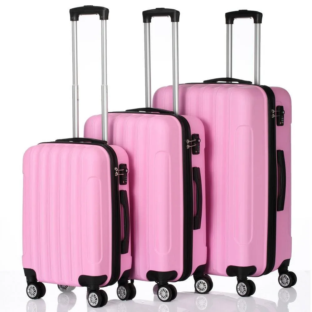 

3PCS Luggage Travel Set ABS Bag Trolly Hard Shell Suitcase w/TSA Lock Cube Pink