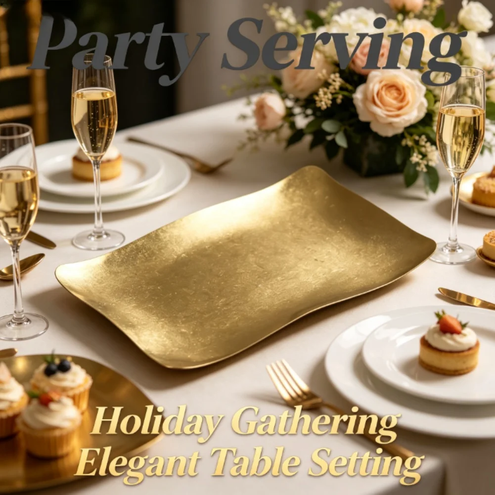 1pc Rectangular Stainless Steel Serving Tray Desserts Serving Platters For Kitchen Restaurant Bathroom Tray Gold