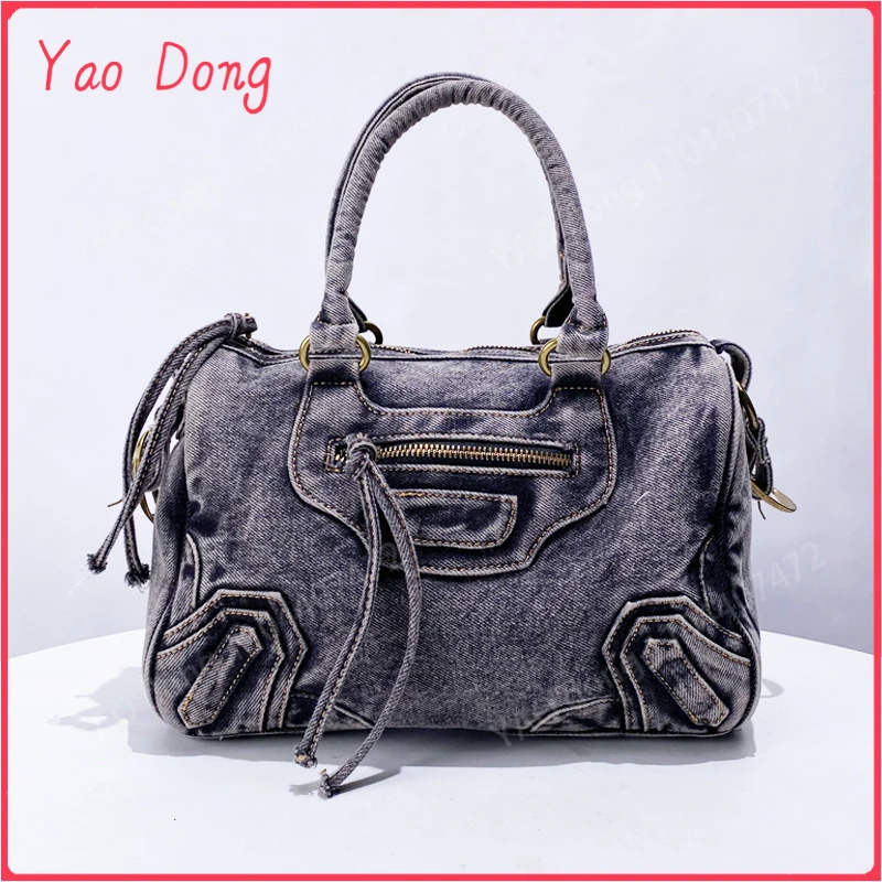 Yao Dong Moto & Bike Vintage Denim Tote Bags For Women Luxury Designer Handbag And Purse 2024 New In Simple Commuting Shoulder C