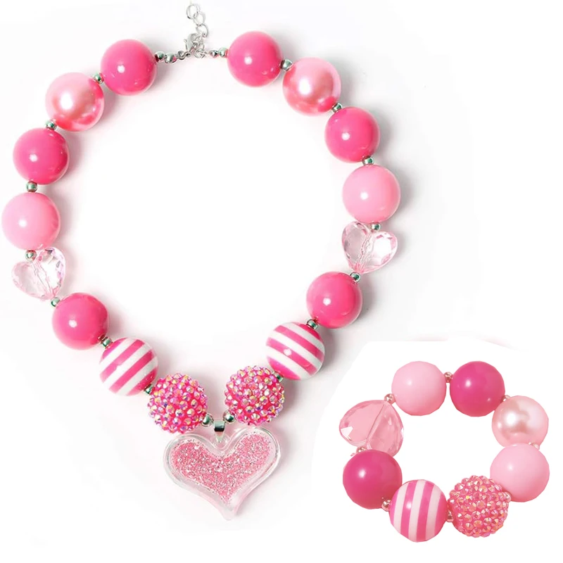 Little Girls Beaded Necklace Bracelet set for Toddler Easter Basket Stuffers/Fillers, Pink Party Favor, Classroom Prize Supplies