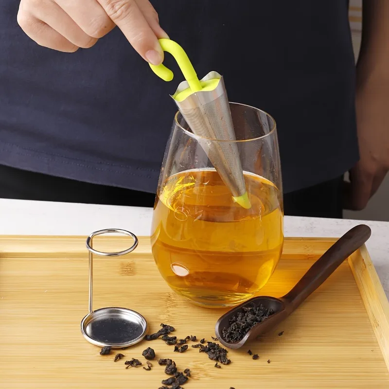 1pc Reusable Umbrella Tea Infuser With Drip Tray For Tea Cups, Mugs And Teapots, Stainless Steel Fine Mesh Tea Strainer view 4