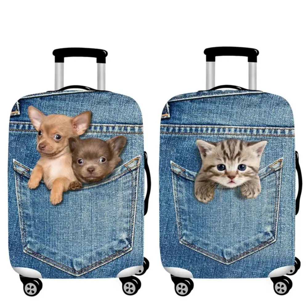 Juste de Protection pour Bagages 3D, Motif Animal, Chat, Chien, Valise Trolley, Anti-Poussière, artificiel astique, 18-28 Pouces