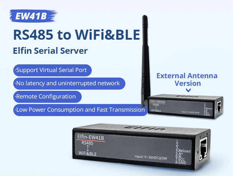 

Elfin-EW4XB Последовательный сервер RS232/485/TTL с Wi-Fi и BLE Поддержка рабочего режима STA/AP/AP+STA Интерконверция шлюза Modbus RTU/TCP