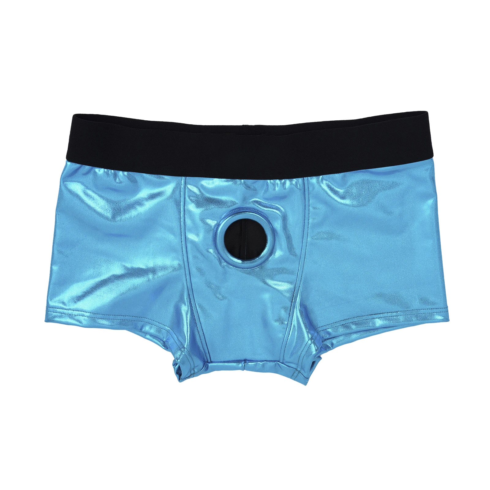 Herren-Dessous: Glänzende Metallic-Boxershorts mit integriertem Silikonring, tief sitzend, mit Cutout-Pouch, Unterwäsche für Rave & Nachtclub-Kostüme – Detail 20