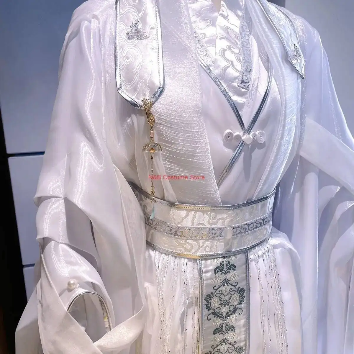 الأبيض الجنية زي الهالوين التأثيري شين لانتشو شي تشينغ شوان الأزياء القديمة سوبر الخالد أنيمي إيه ها تشو وانينغ