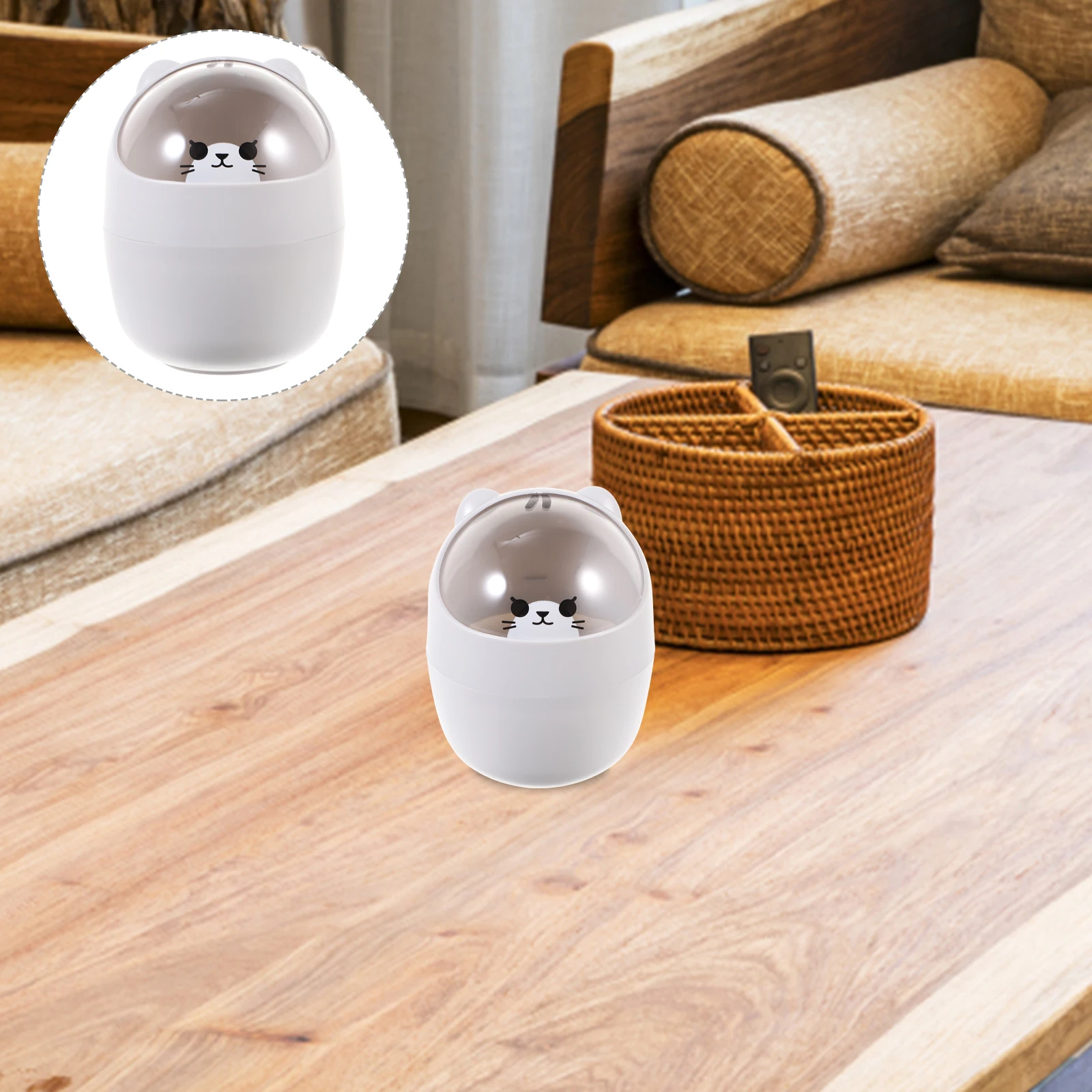 

Mini Trash Can Grey Cartoon Shake Cover Design Small Waste Bin for Desk Office Kitchen Bedroom Plastic Garbage Container Storage
