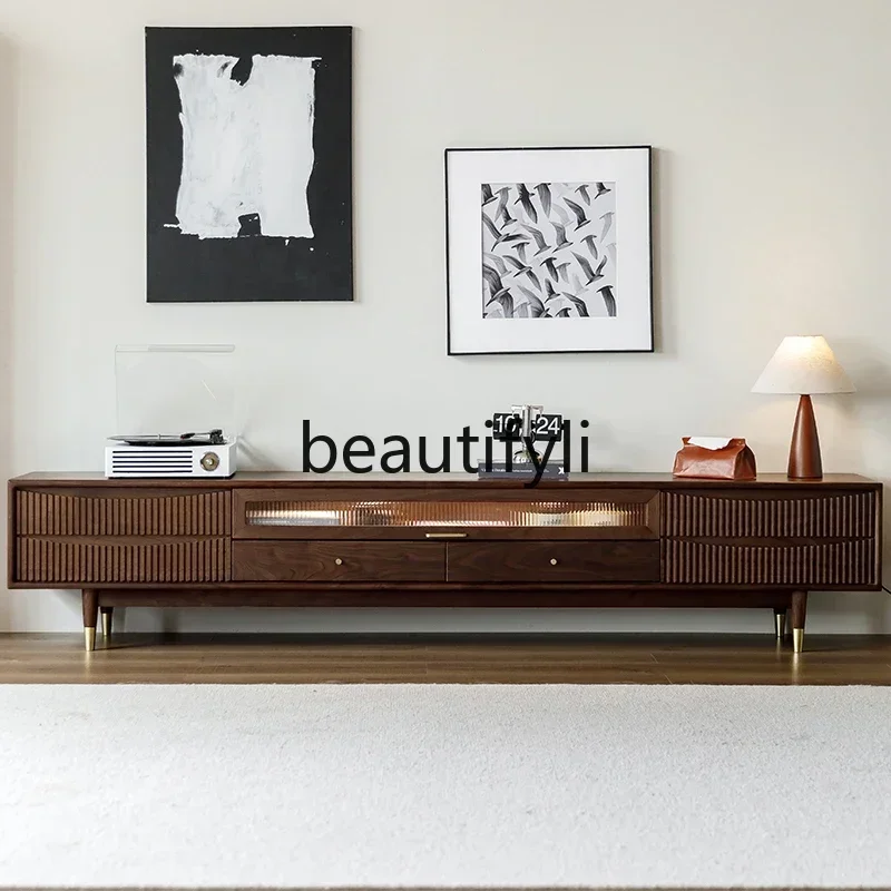 32North American black walnut TV cabinet All solid wood Nordic combination locker Tall floor cabinet