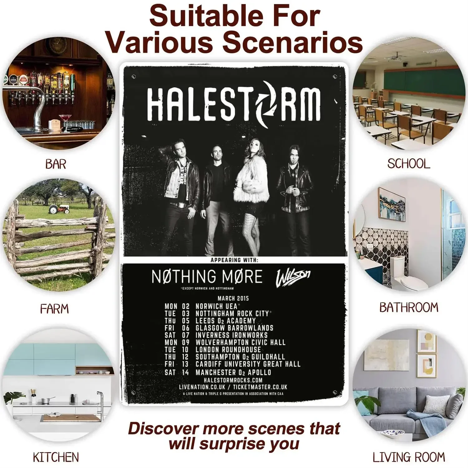 Halestorm แผ่นโลหะดีบุกและป้ายเครื่องตกแต่งฝาผนัง, โปสเตอร์กัปตัน, ตกแต่งวินเทจ, บาร์, ผับ, สโมสร, การเครื่องตกแต่งฝาผนัง